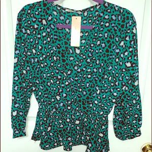 NWT Leopard wrap blouse
